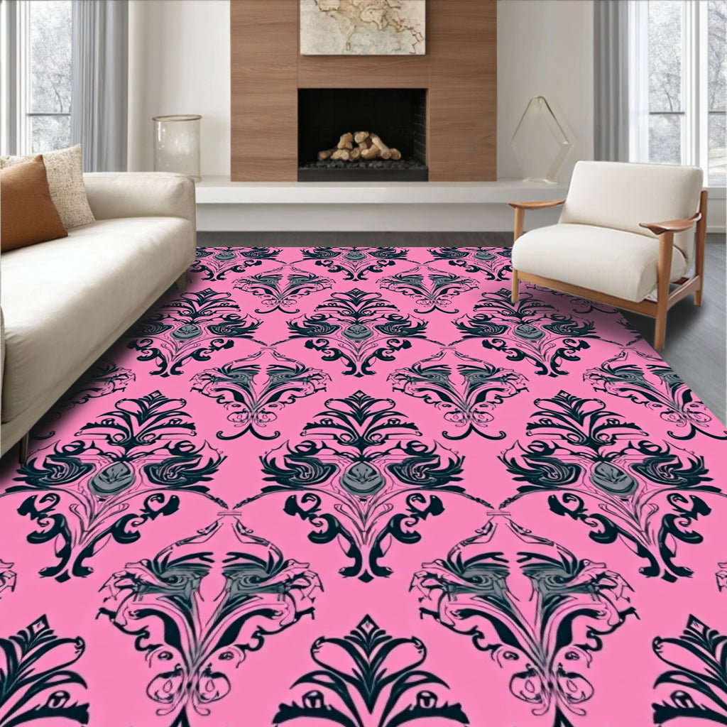Hot Pink Baroque Floral Medallion Rug