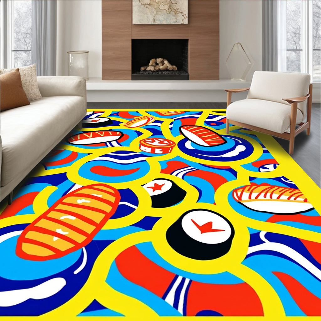 Vibrant Yellow Sushi Wave Collage Rug