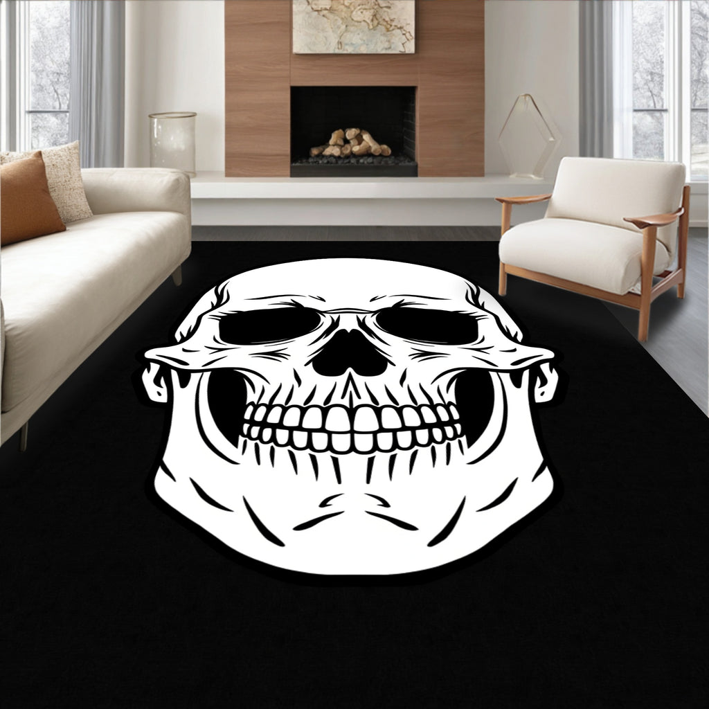 Bold Black Skull Graphic Rug