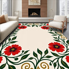 Vibrant Red Floral Scroll Border Rug