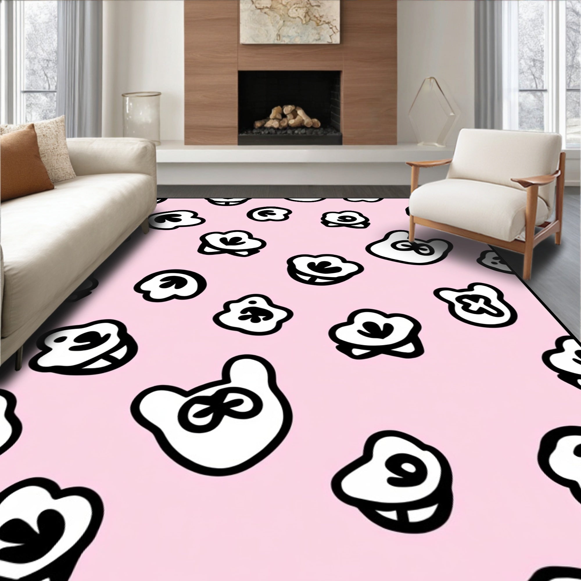 Pink Floral Whimsical Cloud Shapes Rug