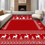 Winter Red Snowflake Tree Reindeer Rug