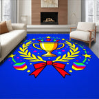Bright Blue Victory Trophy Ribbon Stars Rug
