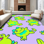 Playful Green Frogs Lavender Background Rug