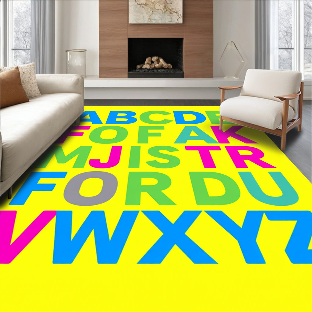 Bold Alphabet Typography Citrus Yellow Rug