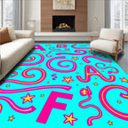 Pink Yellow Alphabet Stars Aqua Background Rug