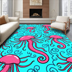 Bright Pink Jellyfish Aqua Swirls Rug