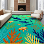 Ocean Life Dolphins Turtles Fish Coral Rug