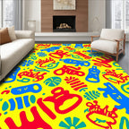 Bright Yellow Playful Cartoon Objects Rug