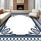 Navy Blue Classic Floral Border Rug