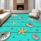 Oceanic Teal Starfish Seashell Collection Rug