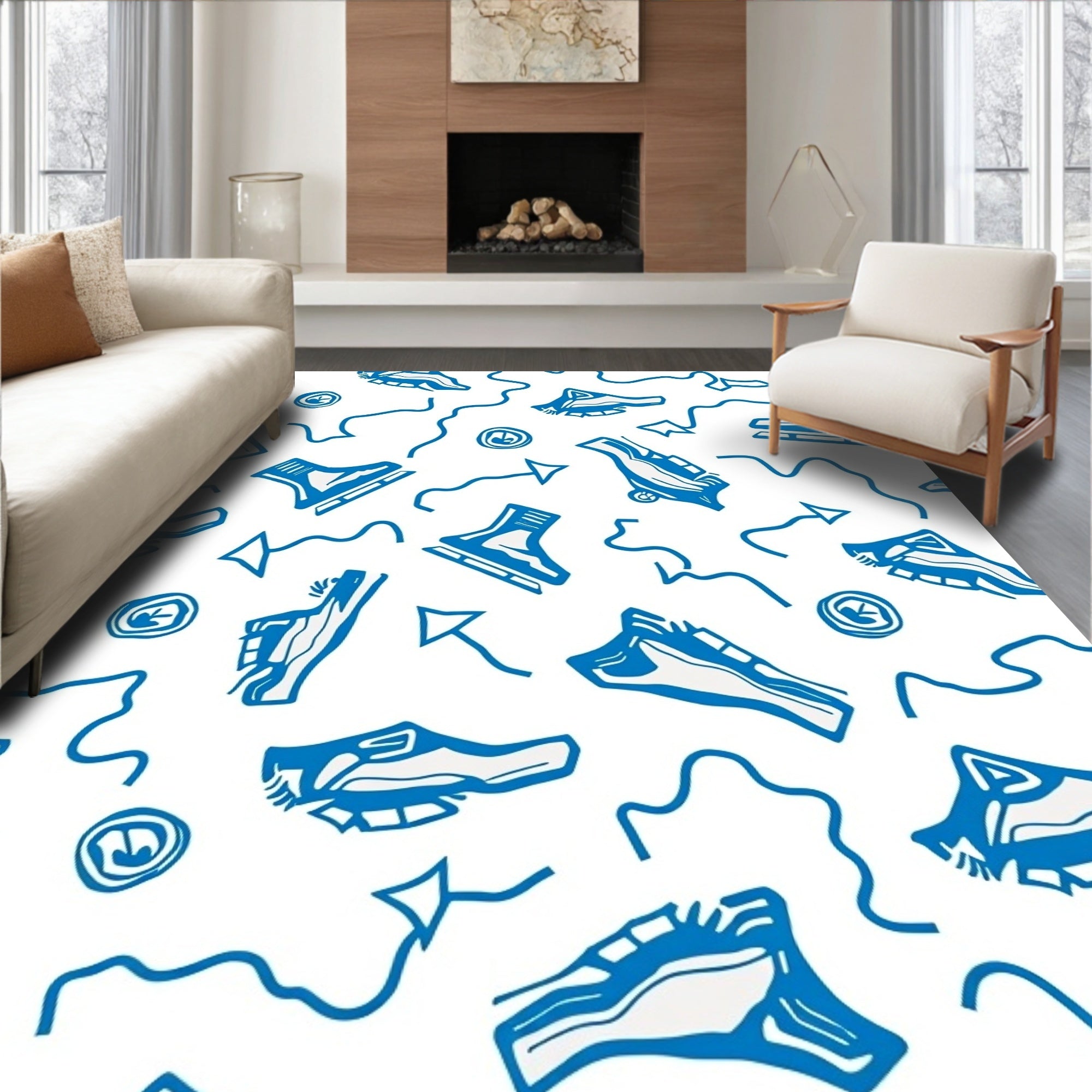 Dynamic Blue Skate Shoe Collage Rug