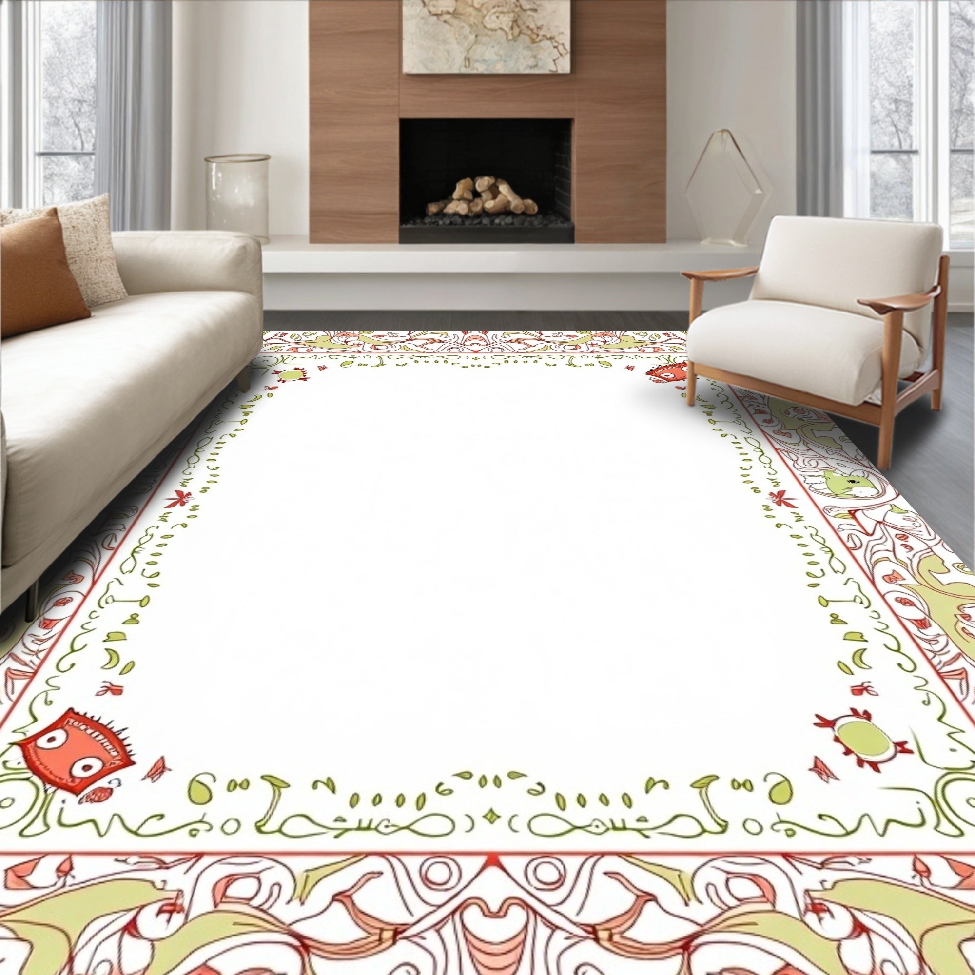 Whimsical Red Green Monster Border Rug