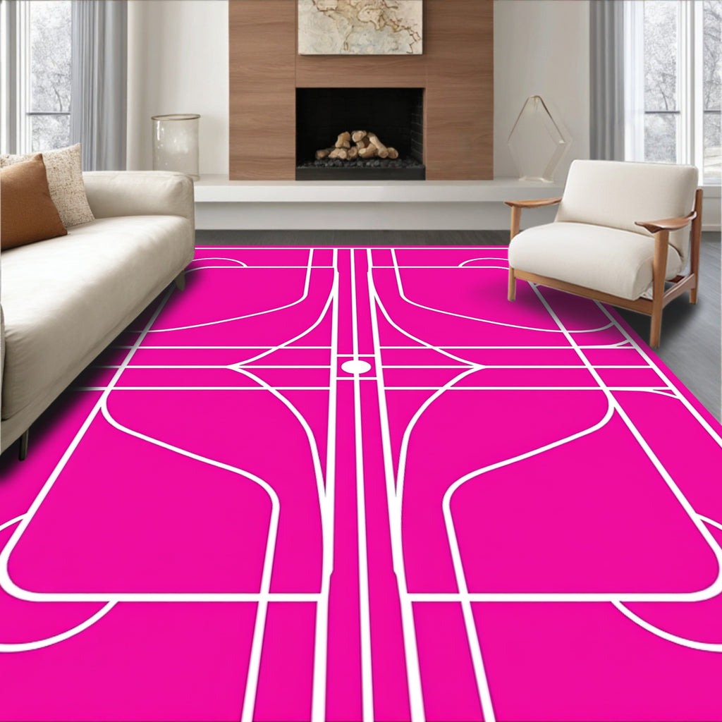 Bright Pink Geometric Abstract Lines Rug