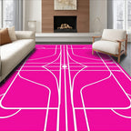 Bright Pink Geometric Abstract Lines Rug
