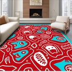 Playful Red Abstract Faces Rug
