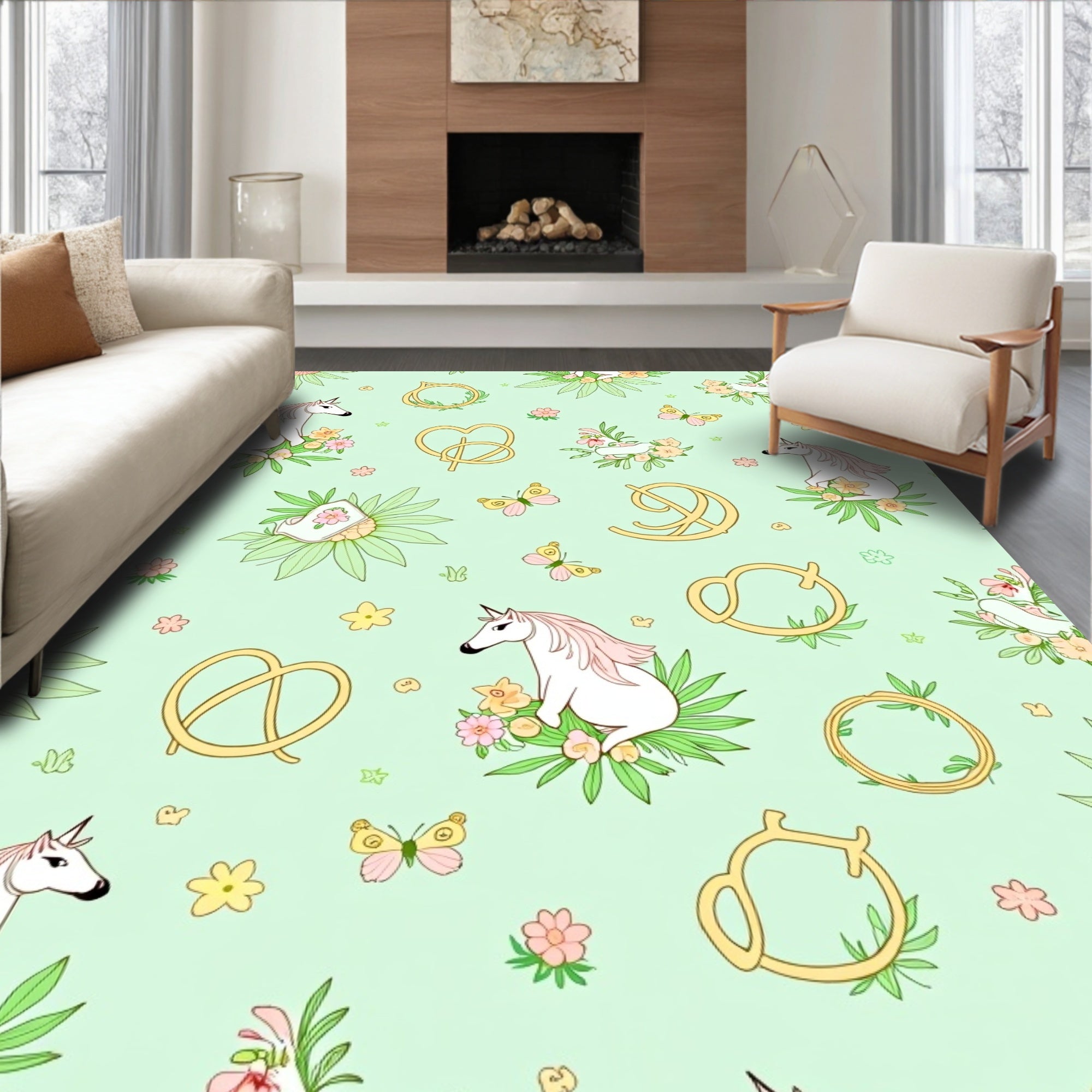 Whimsical Unicorn Butterflies Floral Wonder Rug