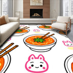 Kawaii Orange Noodle Soup Bunny Collage Rug