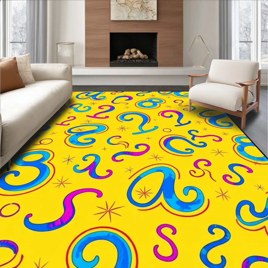 Bright Yellow Blue Pink Alphabet Numbers Rug
