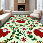Whimsical Red Sloth Garden Floral Rug