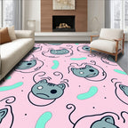 Pink Grinning Cat Faces Swirl Rug