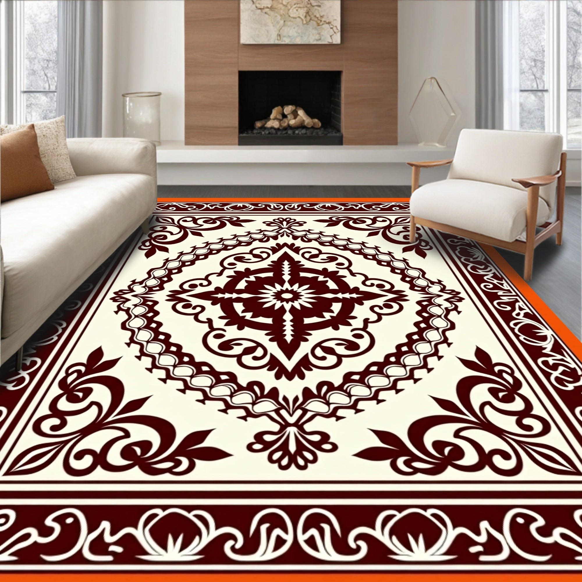 Deep Burgundy Ornamental Floral Medallion Rug