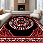 Bold Red Black Starburst Mandala Rug