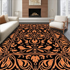 Orange Floral Medallion Black Rug