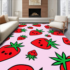 Kawaii Strawberry Pink Background Pattern Rug
