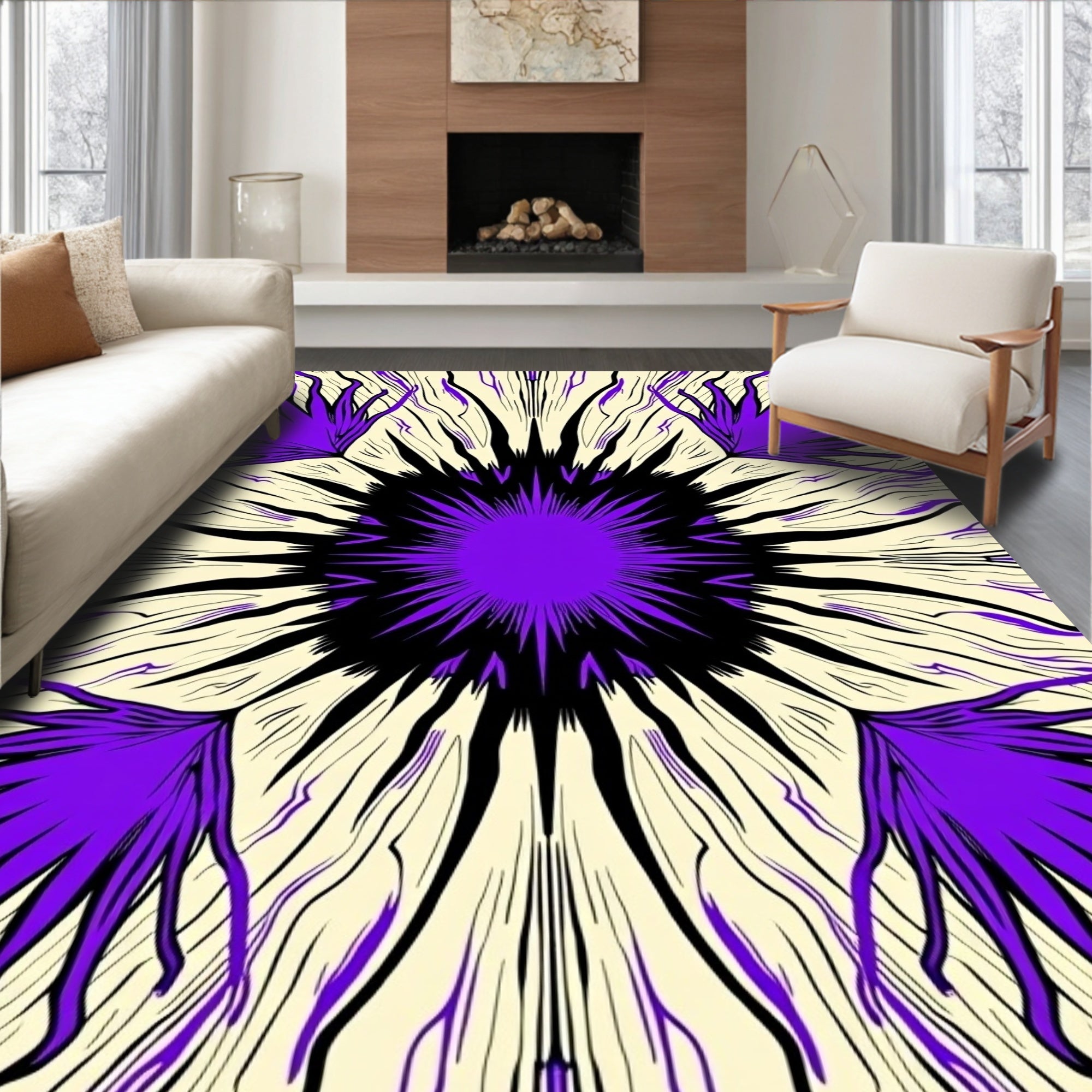 Vibrant Purple Sunburst Symmetric Rug