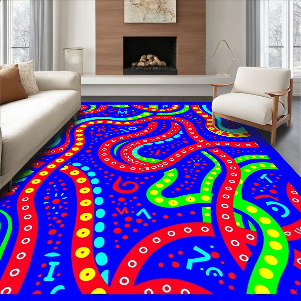 Vibrant Red And Yellow Wavy Ribbon Rug