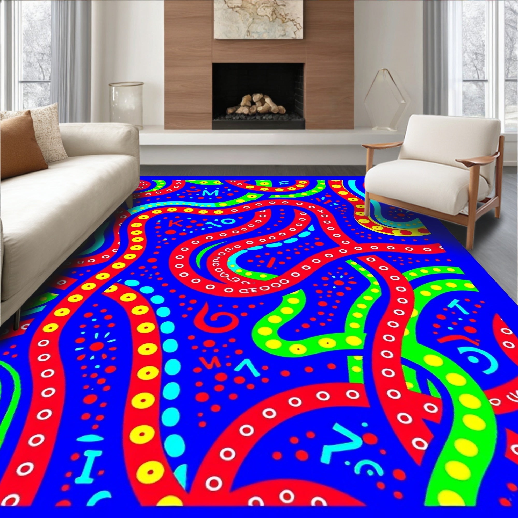 Vibrant Red And Yellow Wavy Ribbon Rug