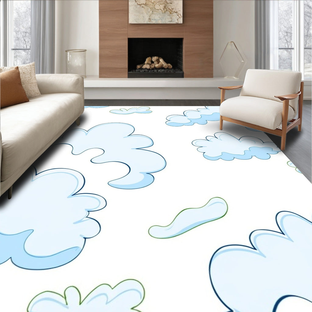 Whimsical Blue Sky Cloud Cluster Rug