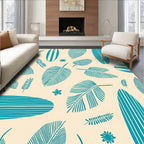 Teal Surfboard Palm Leaf Tropical Rug