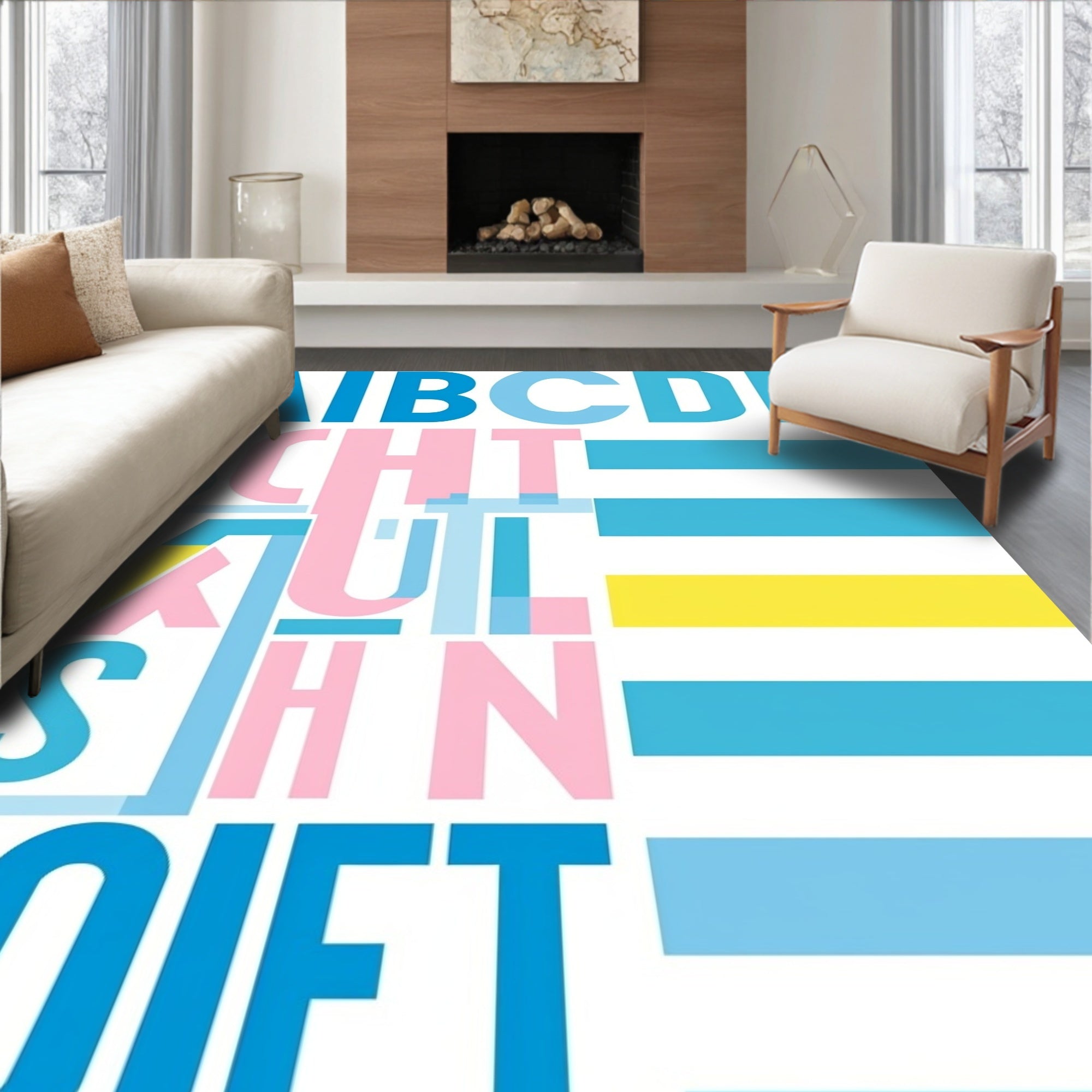 Color Block Alphabet Typography Rug