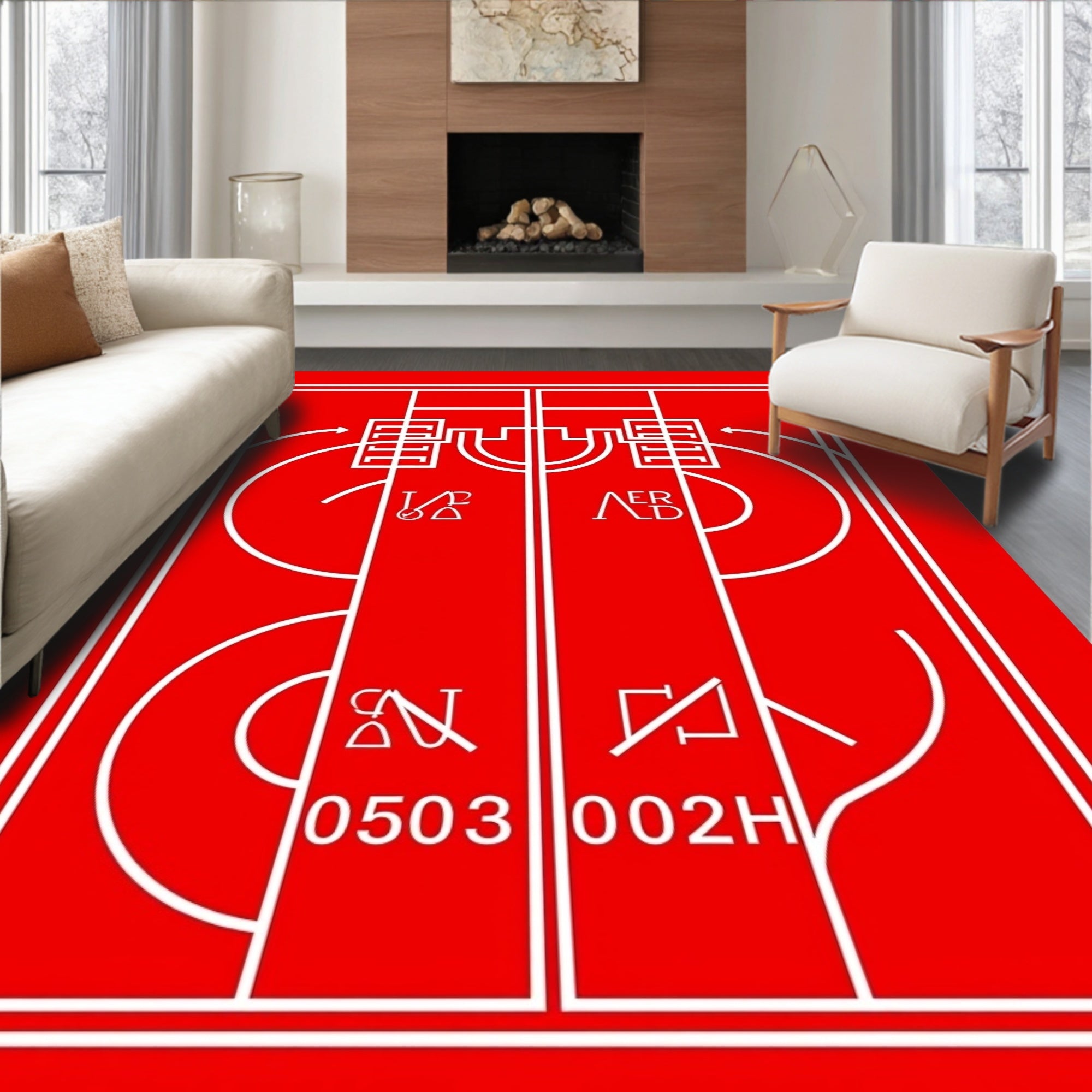 Red White Bold Graphic Abstract Rug