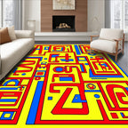 Bold Yellow Red Blue Geometric Maze Rug
