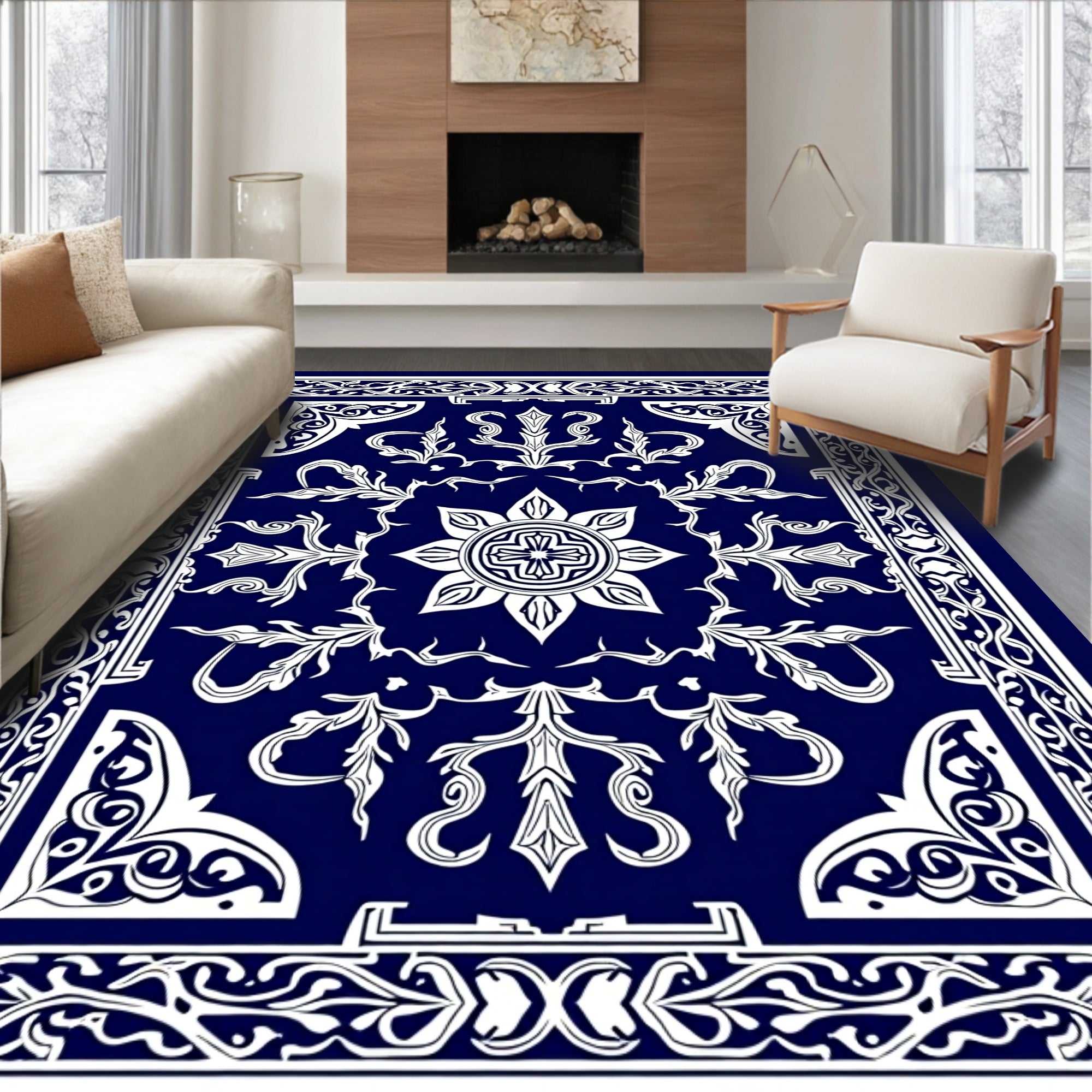 Royal Blue Ornate Vine Centerpiece Rug