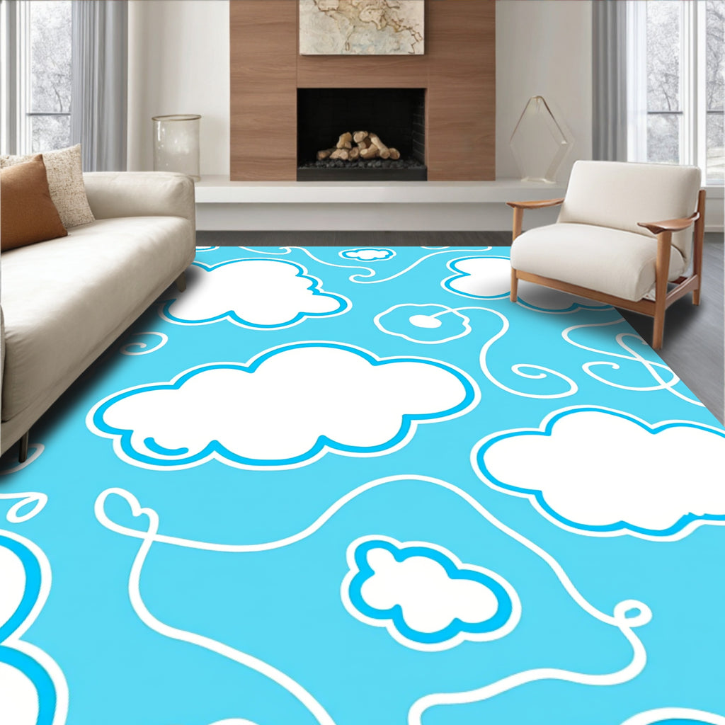 Whimsical White Cloud Sky Swirls Rug