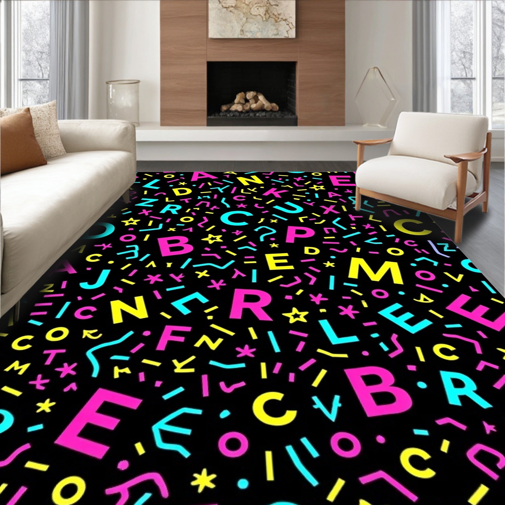 Retro Alphabet Confetti Graphic Rug