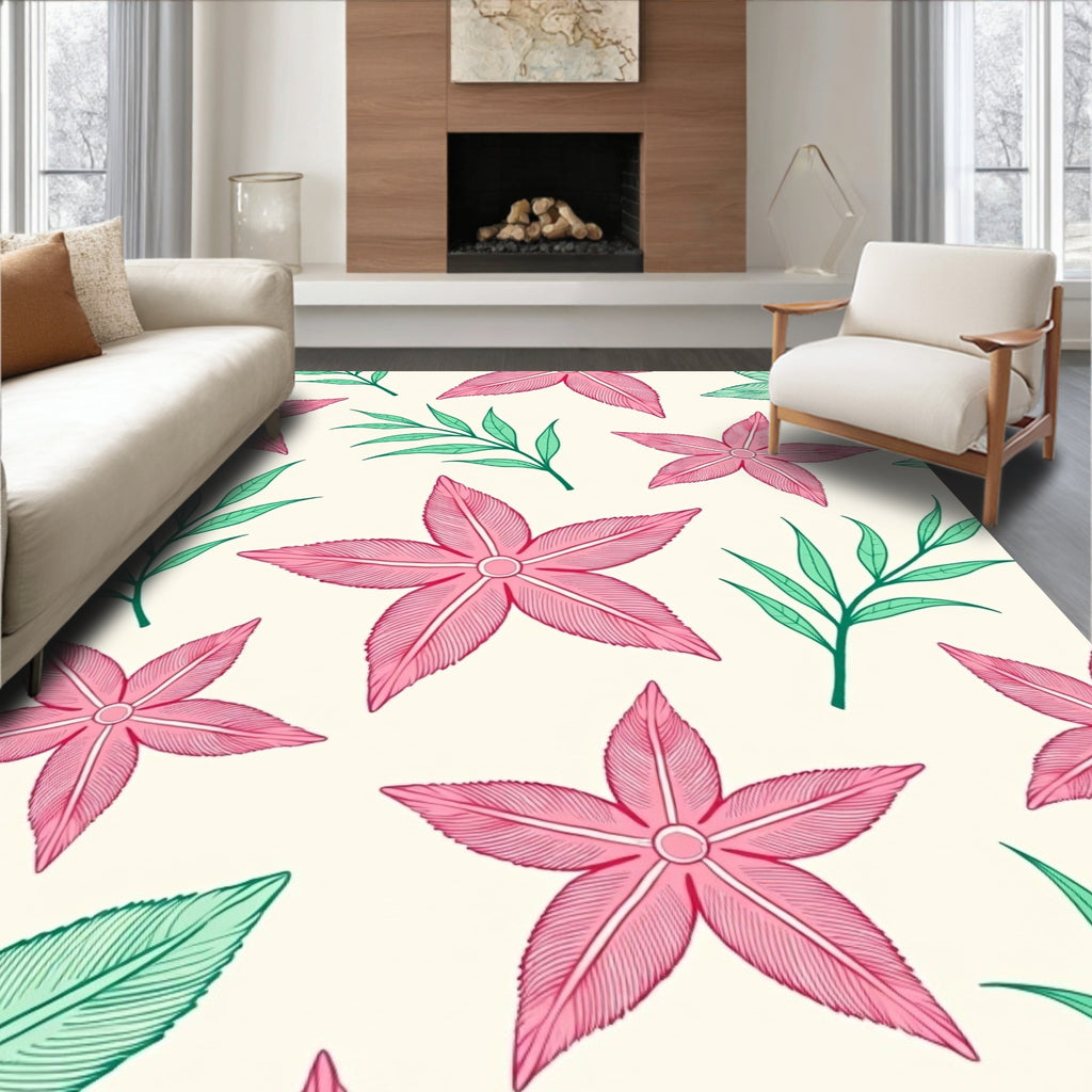 Coral Pink Starfish and Ferns Rug