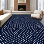 Dark Blue White Linear Topography Rug