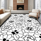 Whimsical Black White Floral Field Rug