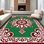 Crimson White Floral Border Green Rug