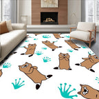 Whimsical Brown Raccoon Turquoise Sprout Rug