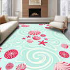 Aqua Red Seashell Starfish Swirls Rug