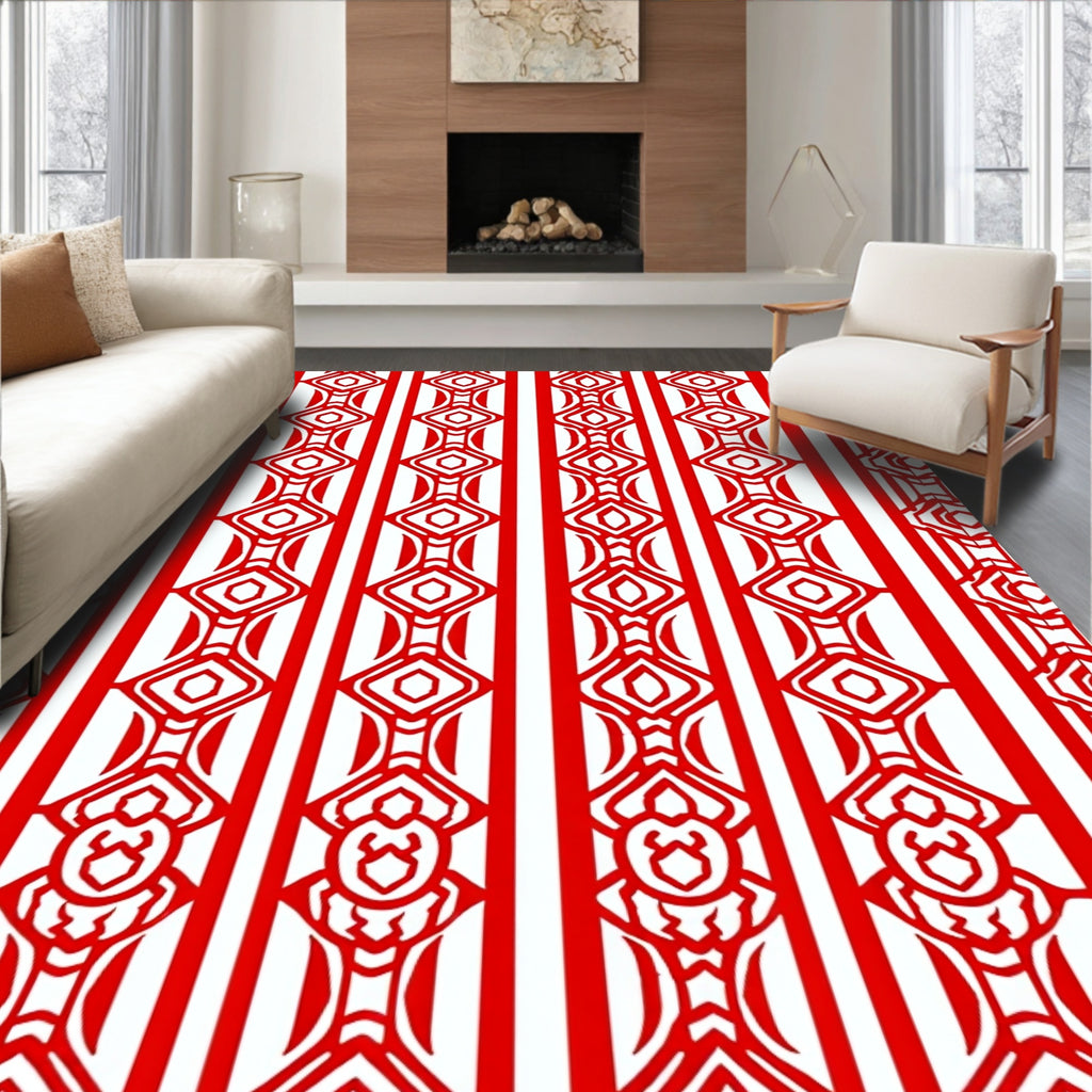 Bold Red Vertical Diamond Chain Rug