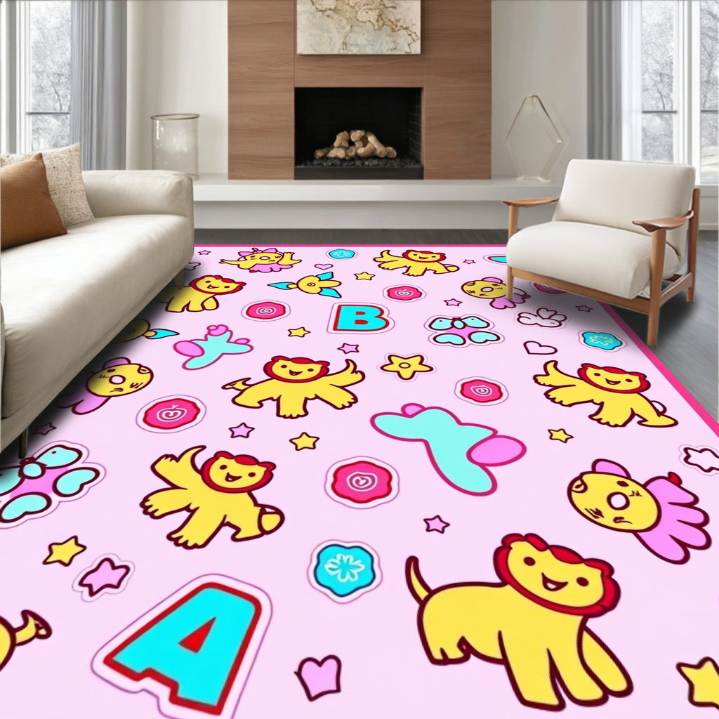 Cute Yellow Animal Butterflies Flowers Letters Rug