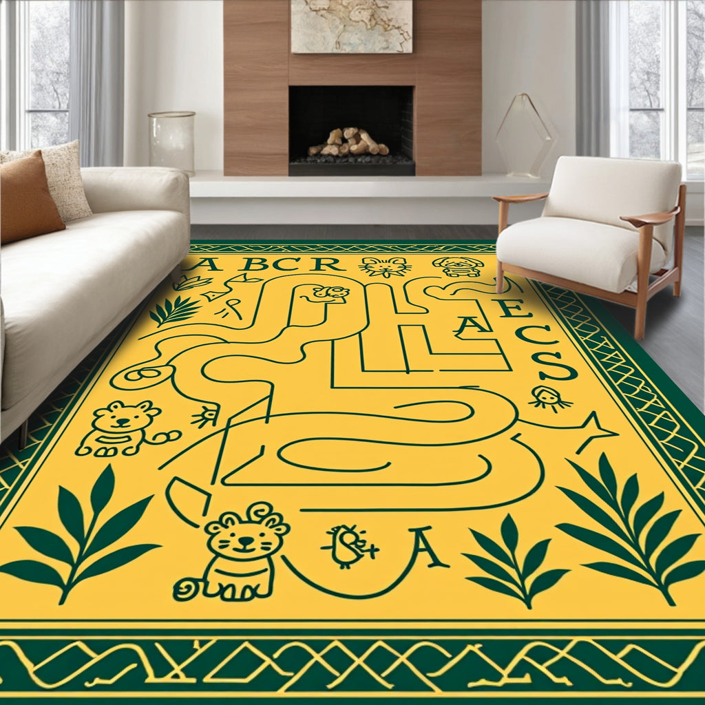Yellow Green Alphabet Snake Maze Rug
