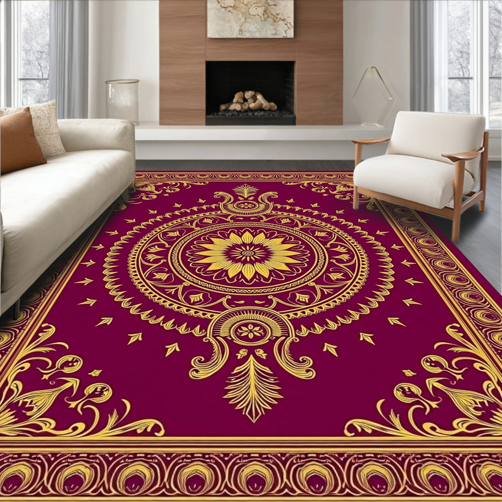 Exotic Plum Gold Floral Medallion Rug